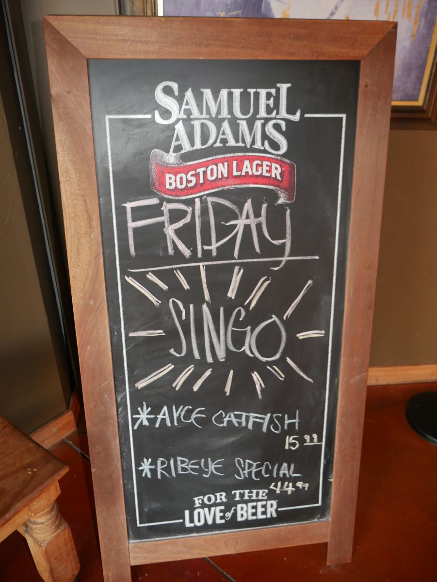 Sign for Friday "SINGO" event