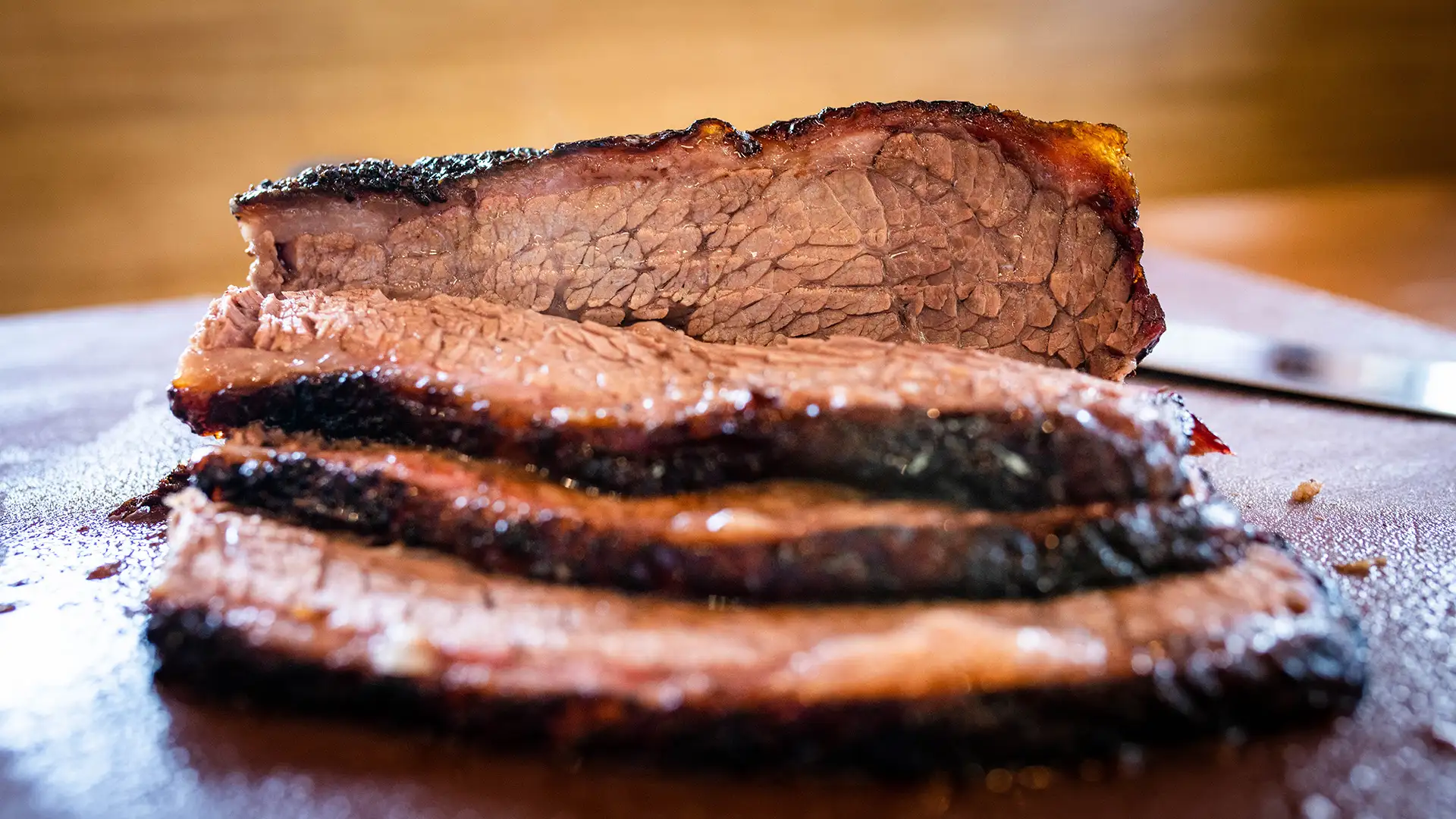 Sliced brisket on butcher paper