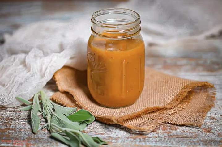 Mason jar of turkey gravy